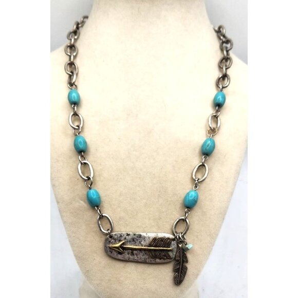 Silver Tone Chain With Earrings Native American Style, Metal Feather Earrings, F - Picture 2 of 2